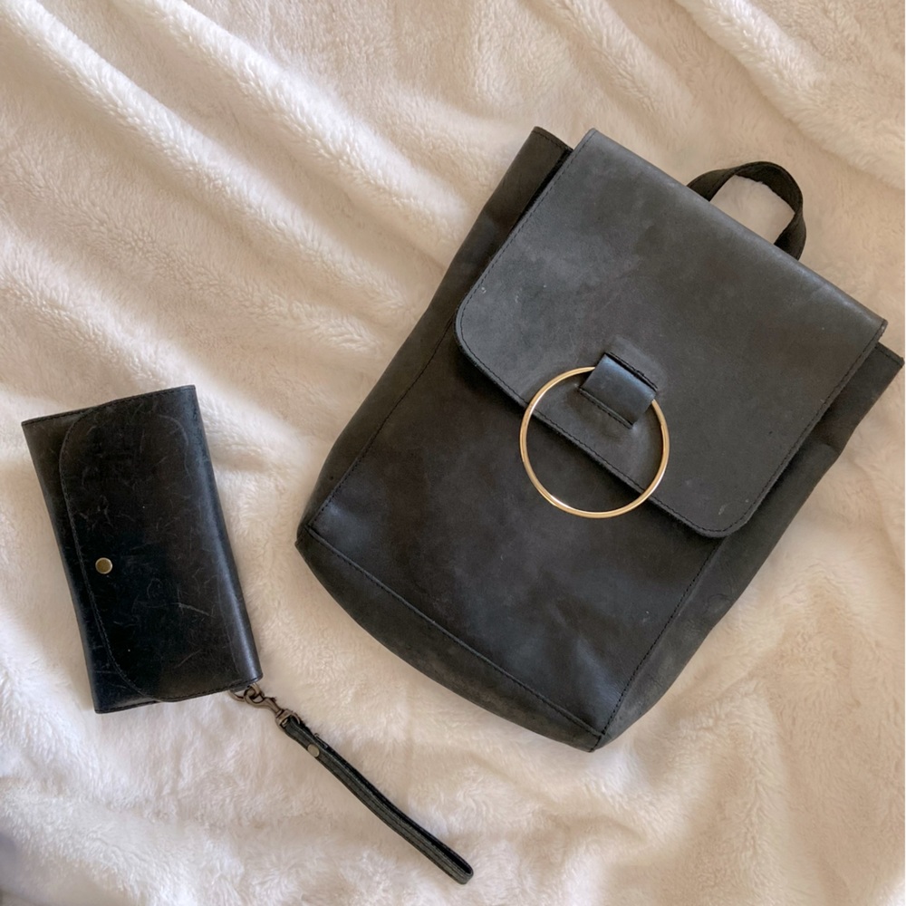 Black leather backpack